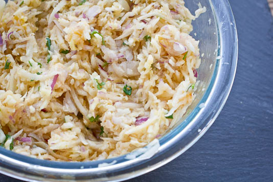 shredded potatoes onions for latkes