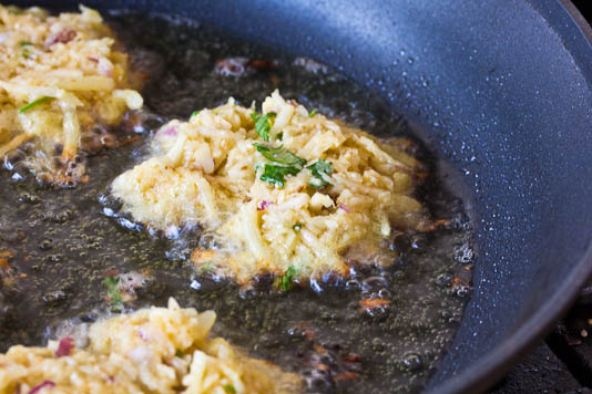 frying latkes