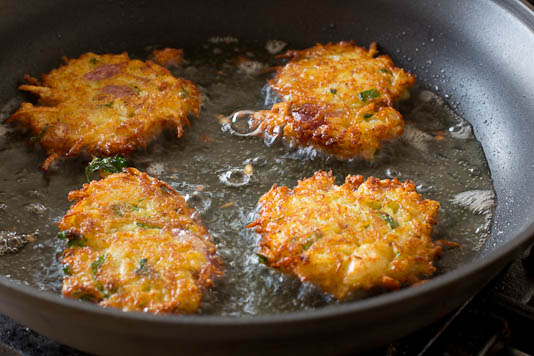 frying latkes