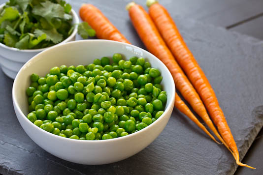 Peas, Carrots, Cilantro for Indian Shepherd's Pie