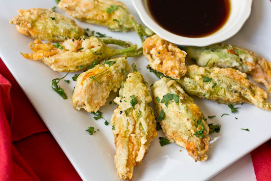 Shrimp-Stuffed Squash Blossoms