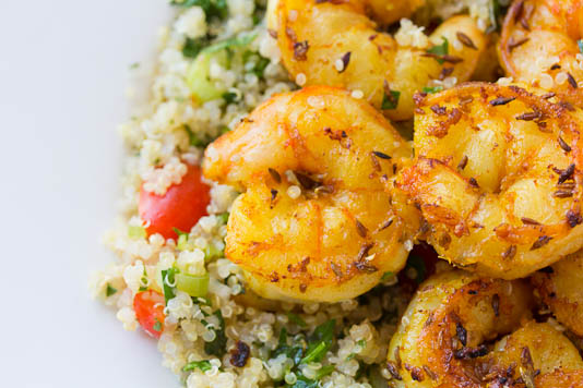 Grilled Cumin Shrimp With Quinoa Tabbouleh