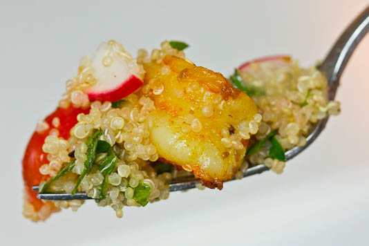Perfect Morsel of Quinoa Tabbouleh and Cumin Shrimp