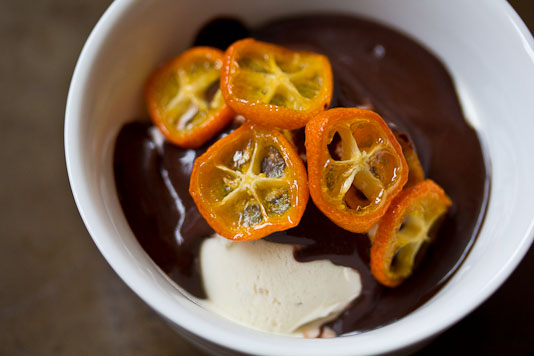 Ice Cream, Chocolate Sauce and Kumquats