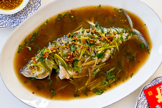 Steamed Whole Fish with Ginger and Scallions