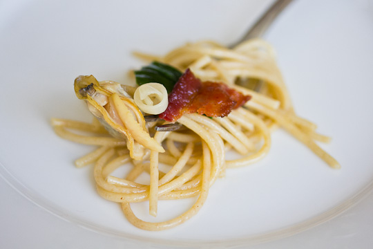 Perfect Morsel: Spaghettini with Clams, Bacon & Ramps